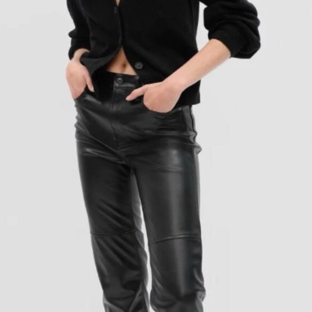Gap Cheeky Straight High Rise Vegan Leather Black Pants Size 10/30R
